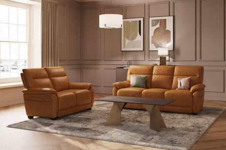 Tan Leather 2 Seater Standard Back Sofa
