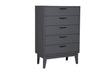 Dark Grey Wooden Tall Chest 5 Drawers