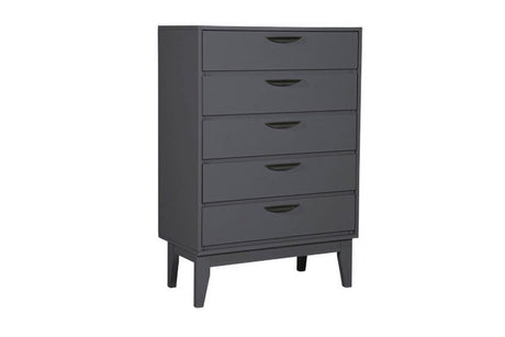 Dark Grey Wooden Tall Chest 5 Drawers