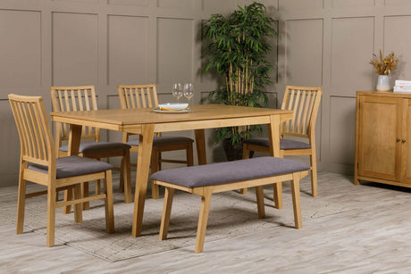 Wooden Slat Back Dining Chair with Grey Fabric Padded Seat