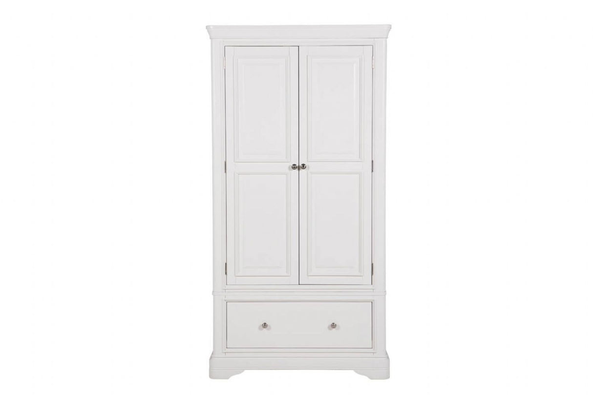 Tall Bone White 2 Door 1 Drawer Double Wardrobe