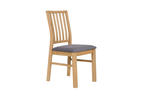Wooden Slat Back Dining Chair with Grey Fabric Padded Seat