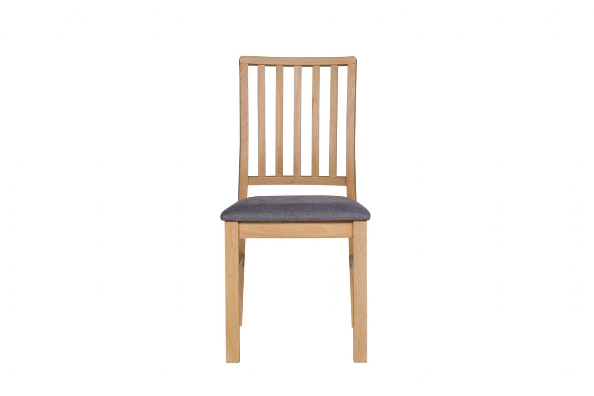 Wooden Slat Back Dining Chair with Grey Fabric Padded Seat