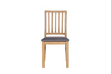 Wooden Slat Back Dining Chair with Grey Fabric Padded Seat