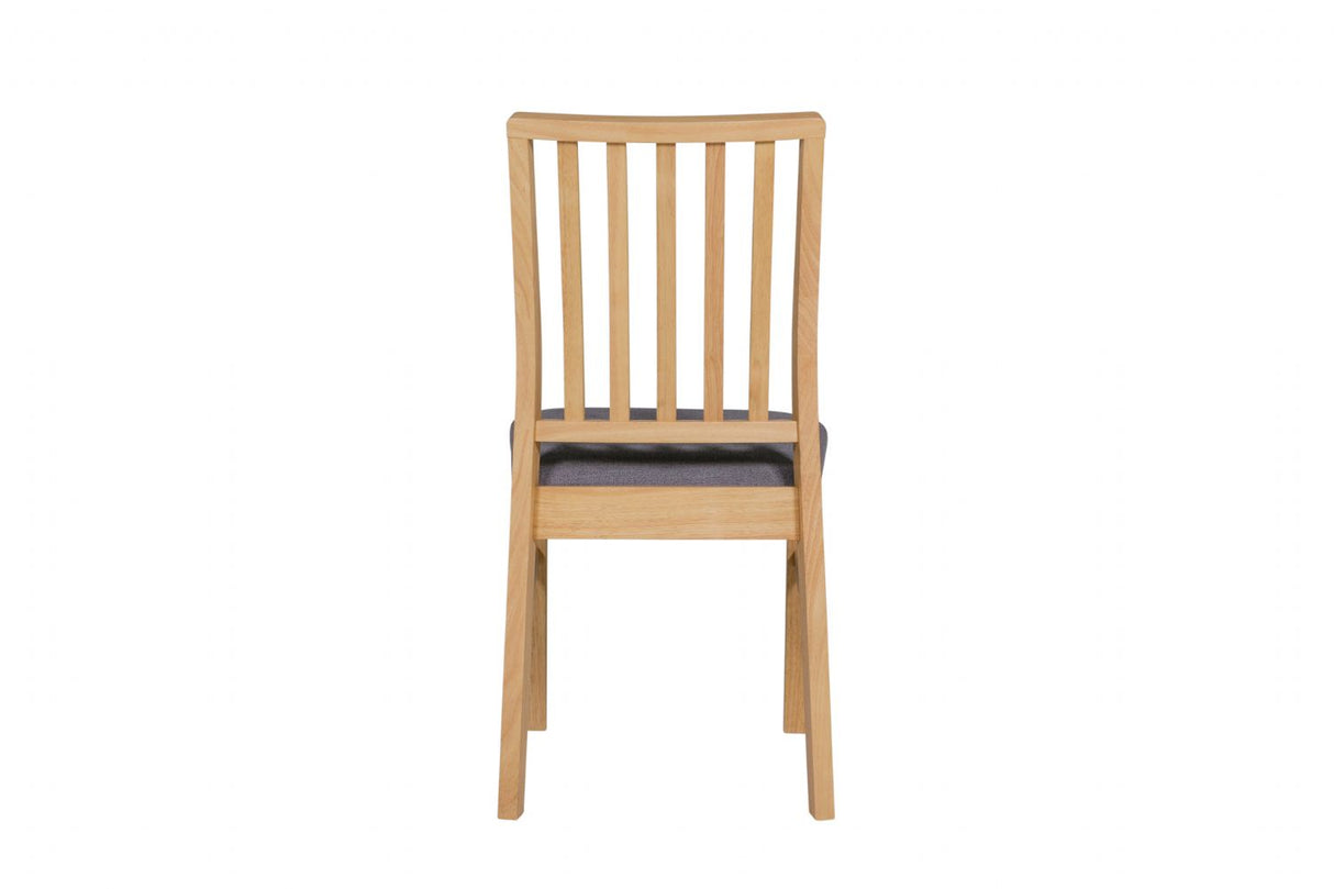 Wooden Slat Back Dining Chair with Grey Fabric Padded Seat