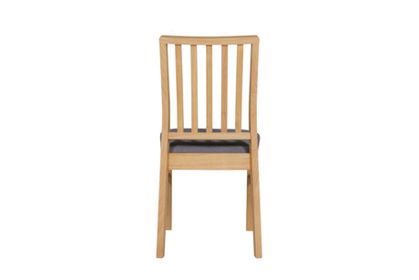 Wooden Slat Back Dining Chair with Grey Fabric Padded Seat