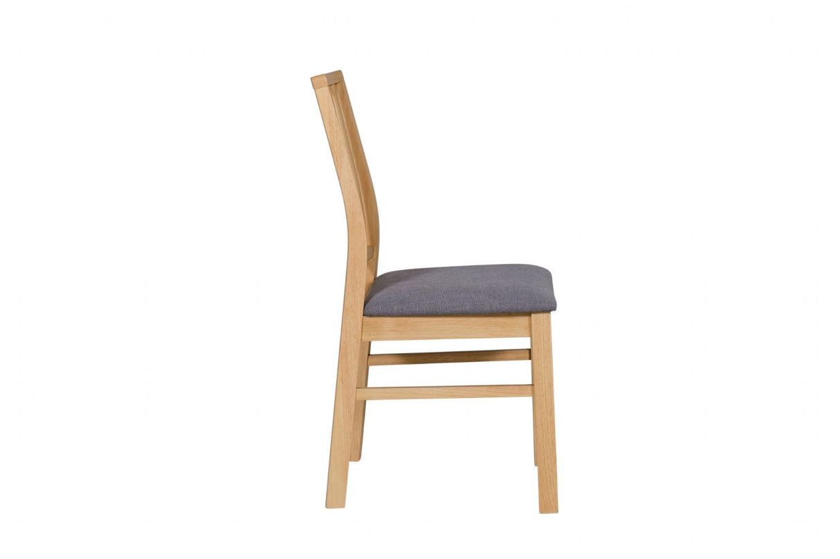 Wooden Slat Back Dining Chair with Grey Fabric Padded Seat
