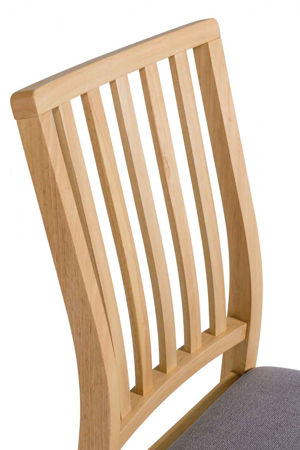 Wooden Slat Back Dining Chair with Grey Fabric Padded Seat