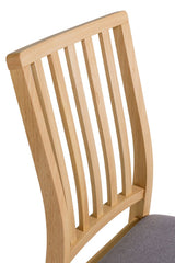 Wooden Slat Back Dining Chair with Grey Fabric Padded Seat
