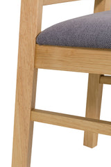 Wooden Slat Back Dining Chair with Grey Fabric Padded Seat