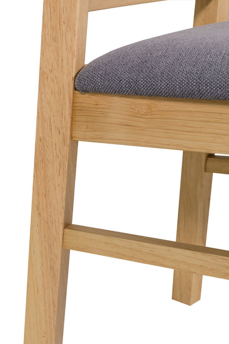 Wooden Slat Back Dining Chair with Grey Fabric Padded Seat