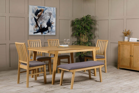 Oak Lacquered Dining Bench 120cm Grey Fabric Padded Seat