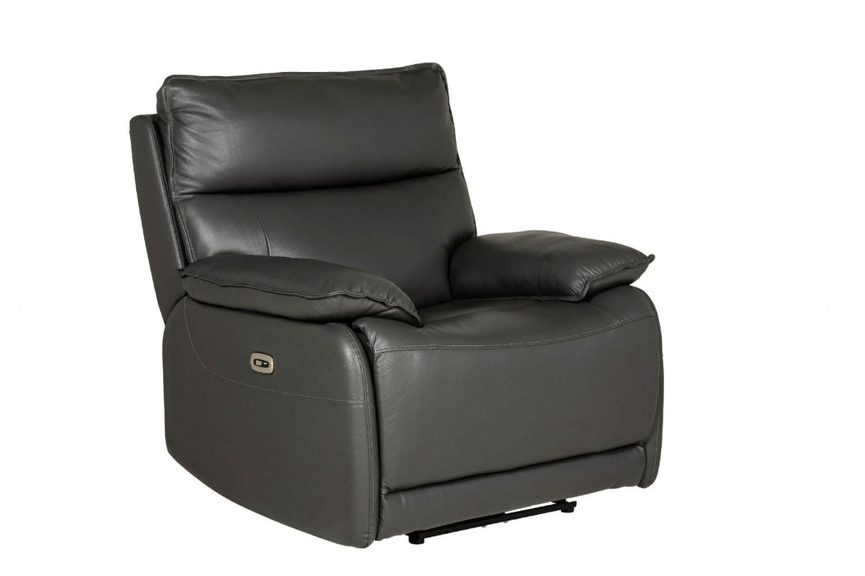 Dark Grey Leather Electric Power Recliner Armchair