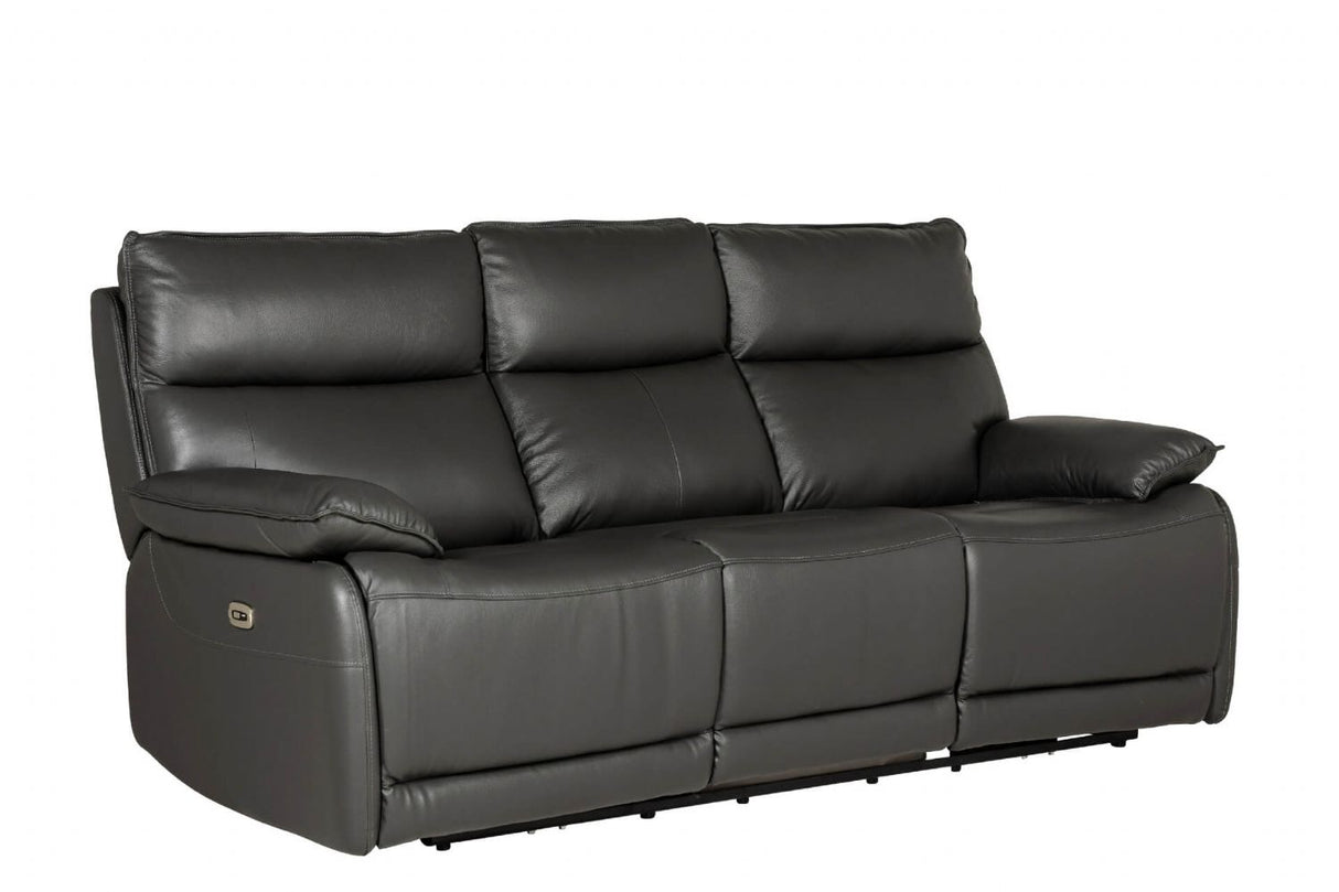 Dark Grey Leather 3 Seater Electric Recliner Sofa