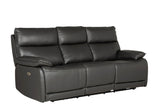 Dark Grey Leather 3 Seater Electric Recliner Sofa