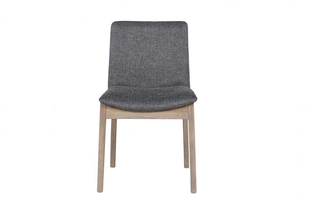 Dark Grey Woven Fabric Dining Chair with Oak Legs