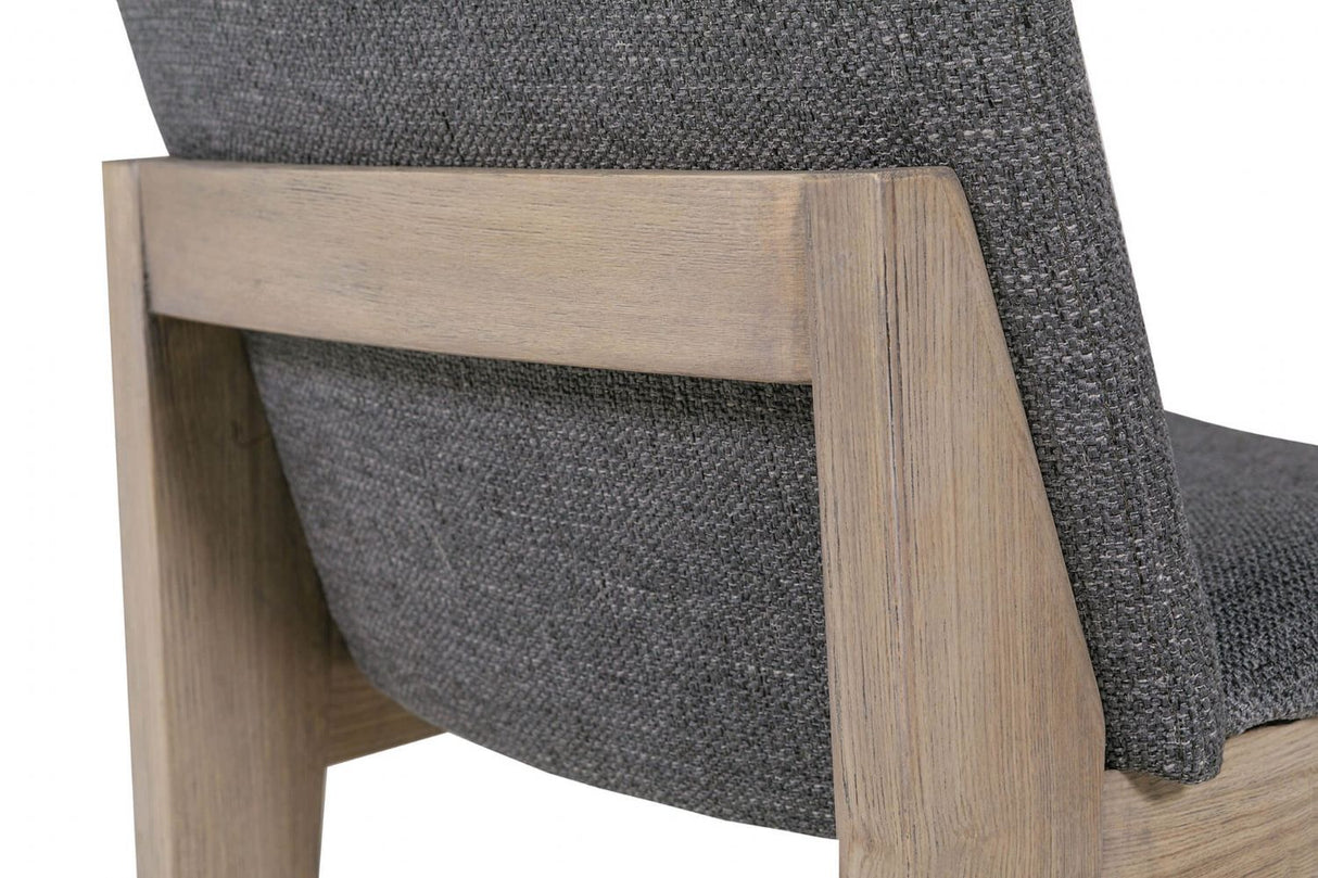 Dark Grey Woven Fabric Dining Chair with Oak Legs