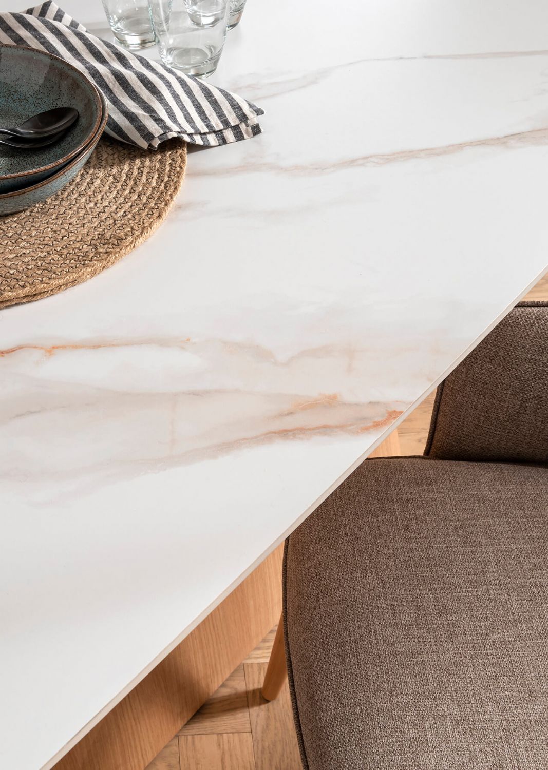 Marble Effect Sand Large Extending Dining Table 180 to 260cm