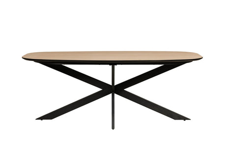 Large Oak Oval Dining Table Black Metal Cross Legs 200cm