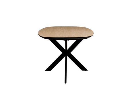 Large Oak Oval Dining Table Black Metal Cross Legs 200cm