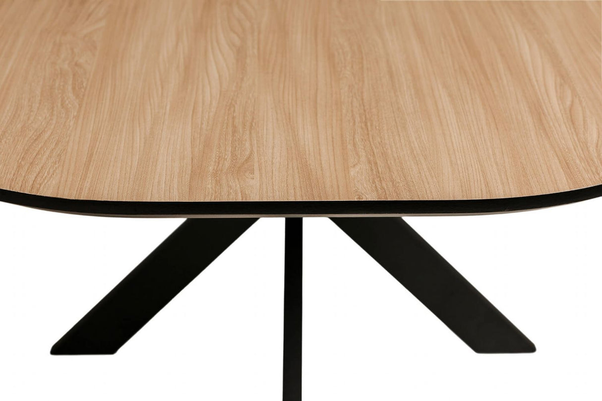 Large Oak Oval Dining Table Black Metal Cross Legs 200cm
