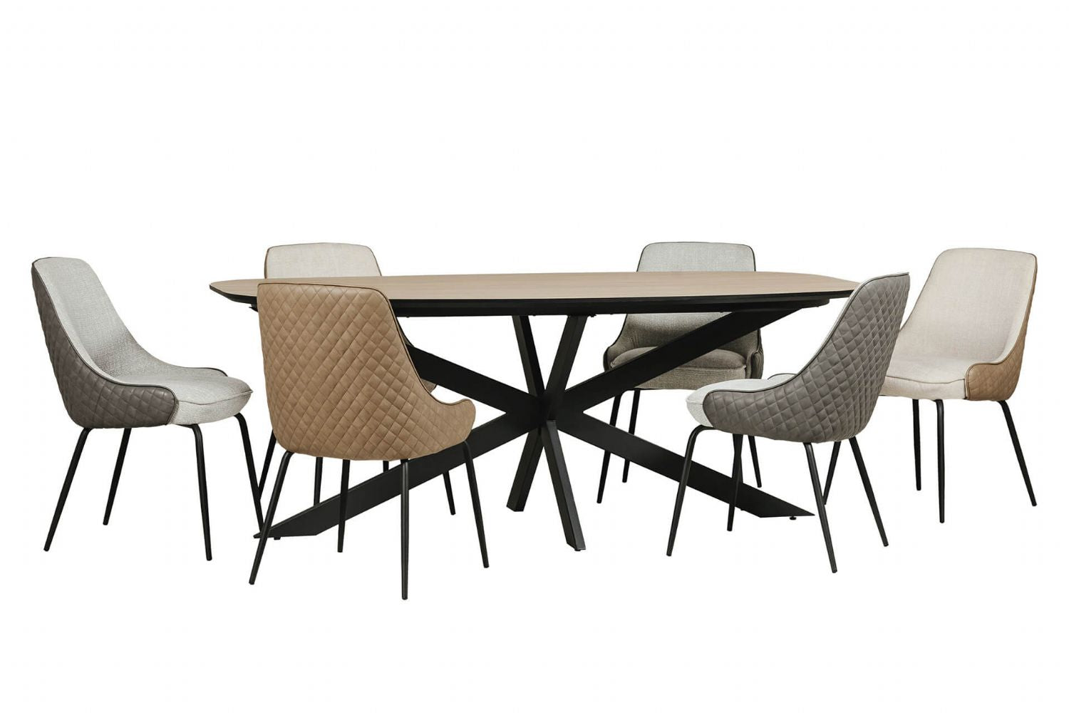 Large Oak Oval Dining Table Black Metal Cross Legs 200cm