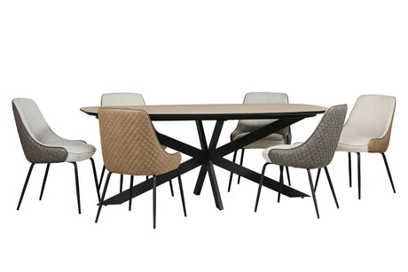 Large Oak Oval Dining Table Black Metal Cross Legs 200cm