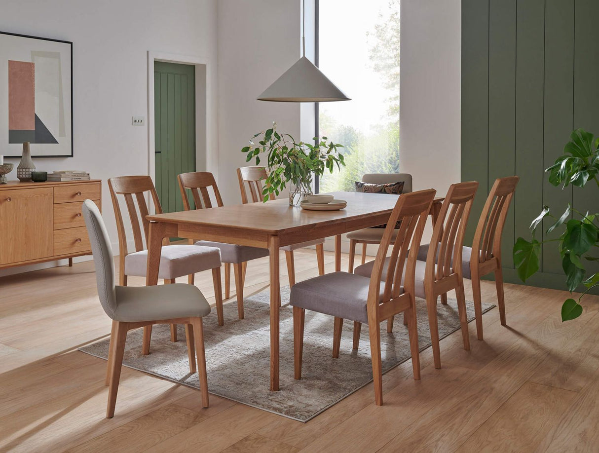 Oak Natural Slat Back Dining Chair Grey Padded Seat