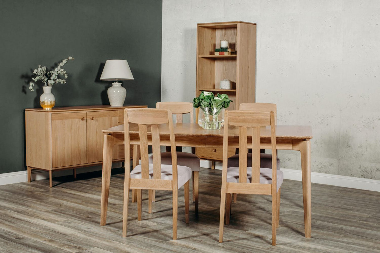 Oak Natural Slat Back Dining Chair Grey Padded Seat