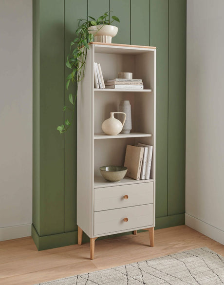Taupe and Oak Wood Bookcase Shelving Unit