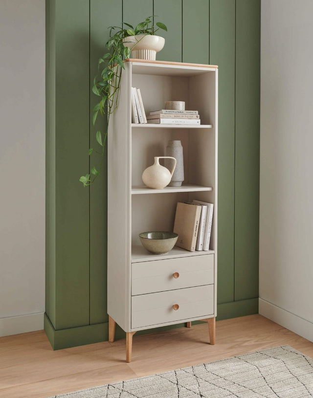 Taupe and Oak Wood Bookcase Shelving Unit