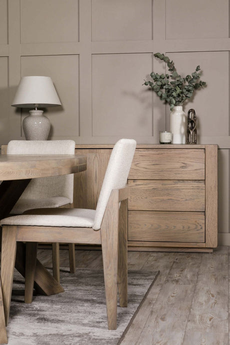 Natural Woven Fabric Dining Chair with Solid Oak Legs