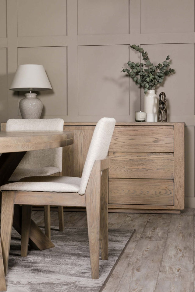 Natural Woven Fabric Dining Chair with Solid Oak Legs