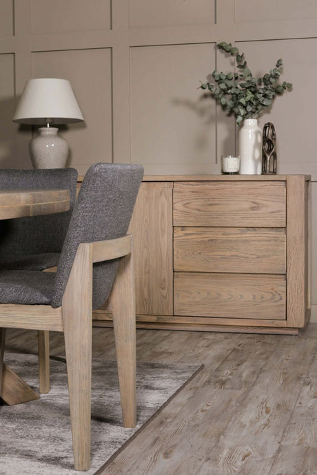 Dark Grey Woven Fabric Dining Chair with Oak Legs