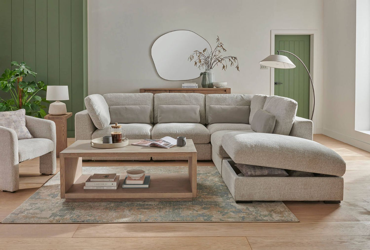 Natural Smoked Oak Low Coffee Table with Shelf