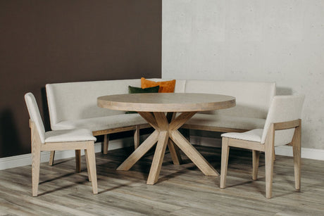 Natural Fabric Long Corner Dining Bench with Oak Legs