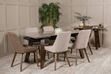 Brown Stone Top Extending Dining Table with Walnut Legs