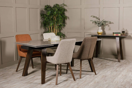 Rust Orange Fabric Dining Chair with Dark Wood Legs