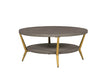 Grey Wooden Round Coffee Table Metal Legs with Shelf