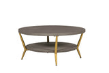 Grey Wooden Round Coffee Table Metal Legs with Shelf