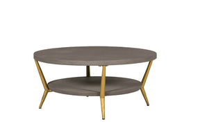 Grey Wooden Round Coffee Table Metal Legs with Shelf