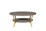 Grey Wooden Round Coffee Table Metal Legs with Shelf