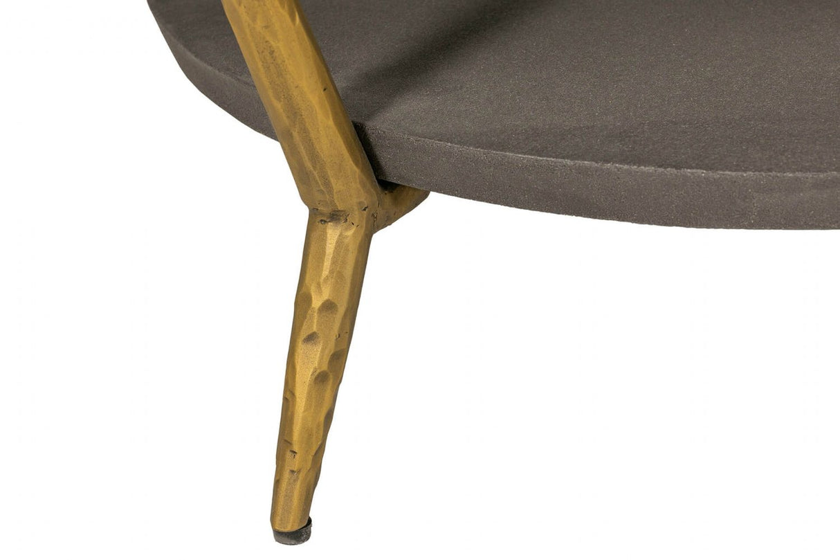 Grey Wooden Round Coffee Table Metal Legs with Shelf