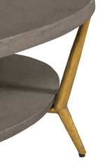 Grey Wooden Round Coffee Table Metal Legs with Shelf