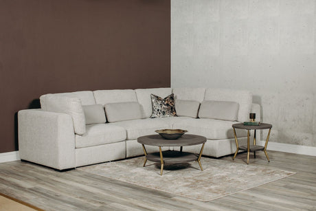Grey Wooden Round Coffee Table Metal Legs with Shelf