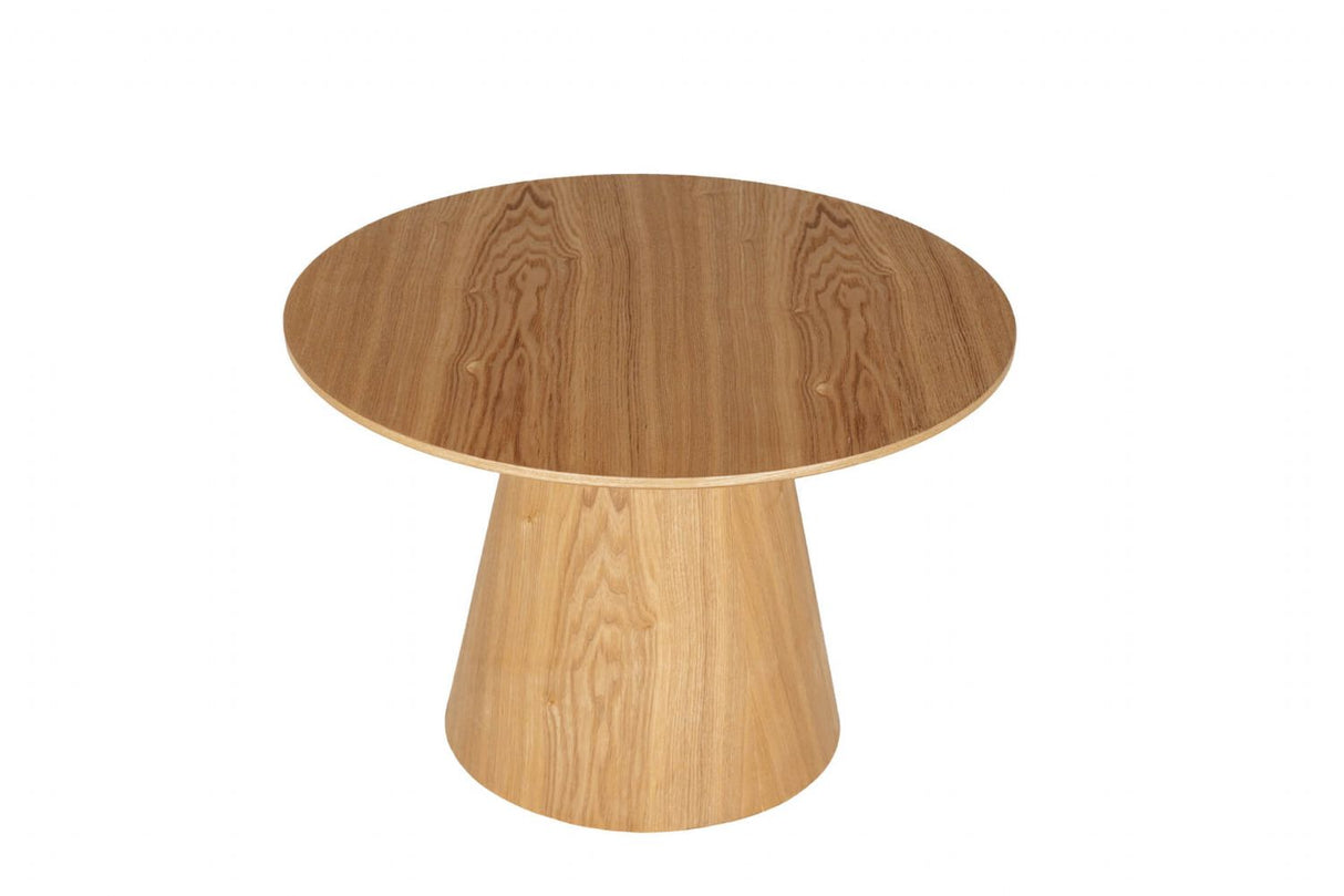 Brown Wooden Round Coffee Table with Pyramid Base