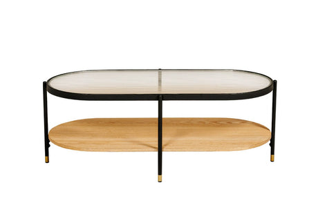Black Metal Framed Large Oval Coffee Table Ribbed Glass Top