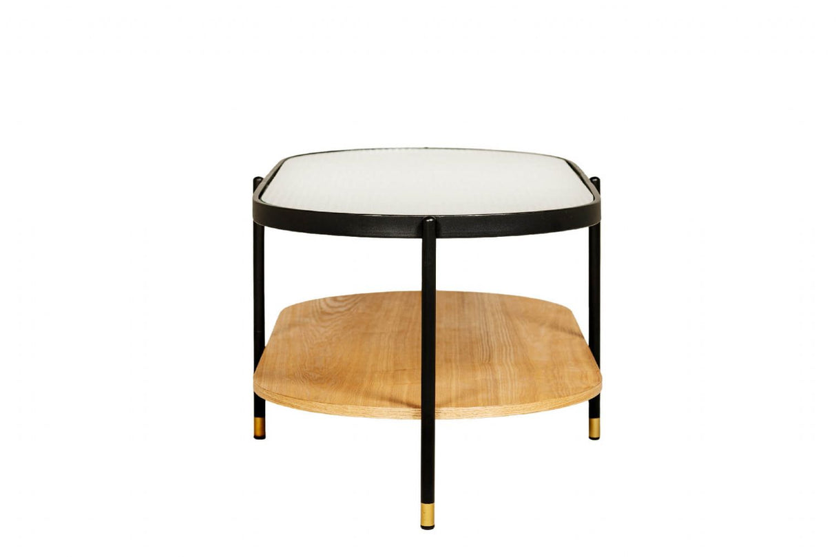 Black Metal Framed Large Oval Coffee Table Ribbed Glass Top
