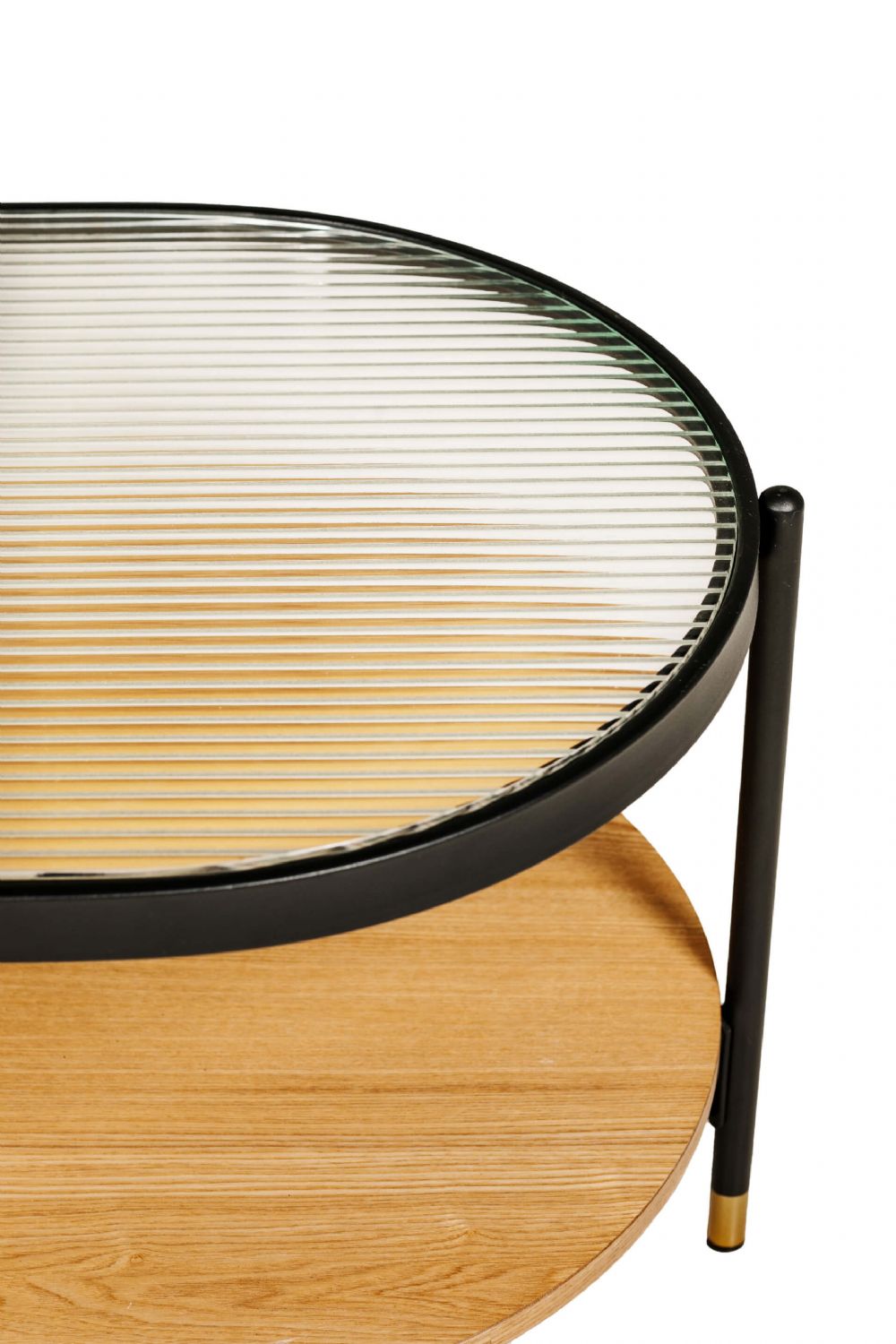Black Metal Framed Large Oval Coffee Table Ribbed Glass Top