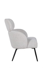 Ivory Boucle Fabric Accent Chair with Sleek Black Legs